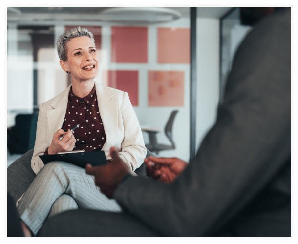 Counselor listening to a member during a session